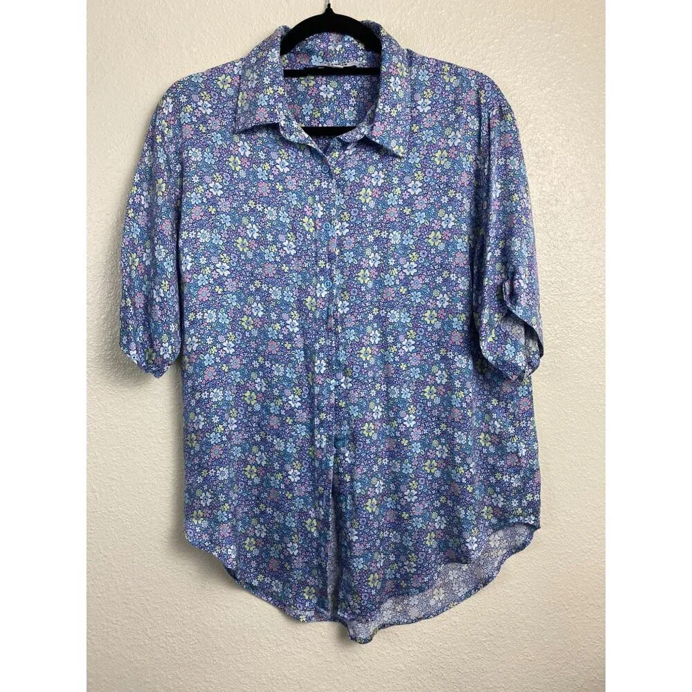 Frankies‎ Bikinis Silk Ditsy Floral Button Up Cover up Top size Small Beach boho